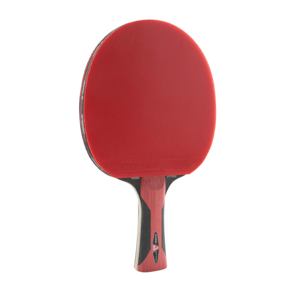 White Background Image: JOOLA Rosskopf Attack Racket with Red rubber surface and Black and Red handle
