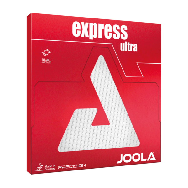 White Background Image: Red product packaging of the JOOLA Express Ultra Rubber