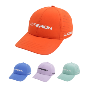 Product image of the side view of orange, blue, light purple, and mint green JOOLA Hyperion Hats, showing off the Hyperion logo and horizontal JOOLA logo