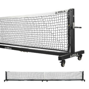 Top: A close-up product photo showing half of the JOOLA Pro Pickleball Net Bottom: The entire JOOLA Pro Pickleball Net