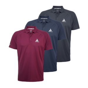 White Background Image: JOOLA Airform Polo Shirt in Bordeaux, Navy, and Dark