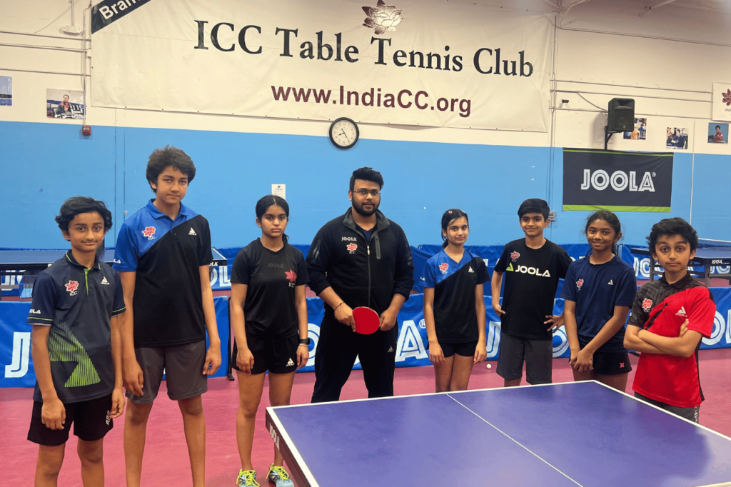 ICC Coach Subham Kundu and students at the ICC Table Tennis Club