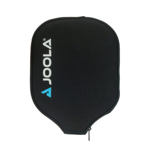 White Background Image: Black neoprene pickleball paddle case with JOOLA logo vertically on the lefthand size. Logo features teal JOOLA Trinity logo icon and "JOOLA" in white text.