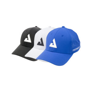 White Background Image: JOOLA Perseus Hats in Black, White, and Blue (Left to Right)